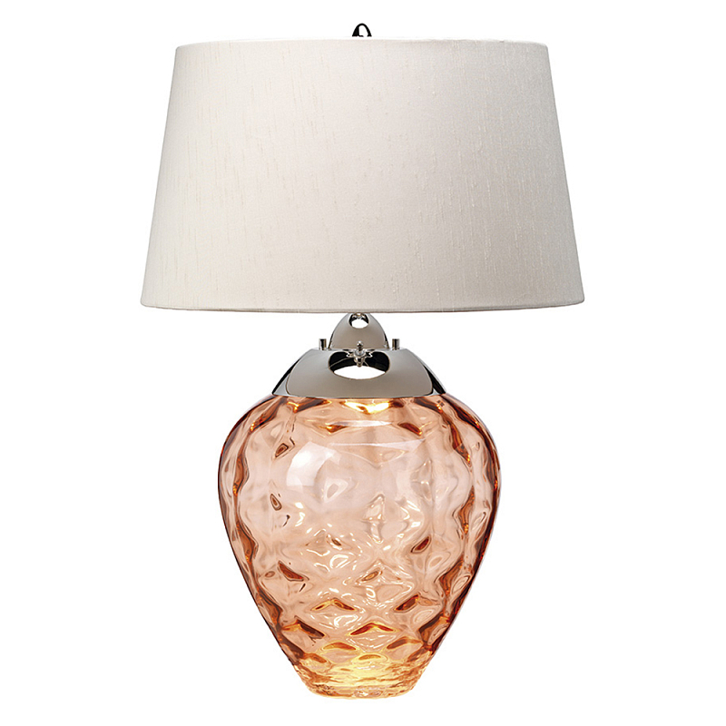 Настольная лампа с фактурным стеклянным основанием красного цвета с хромированной деталью у горловины и белым абажуром из искусственного шёлка Elstead Lighting Хром Красный Прозрачное Стекло в Екатеринбурге | Loft Concept 