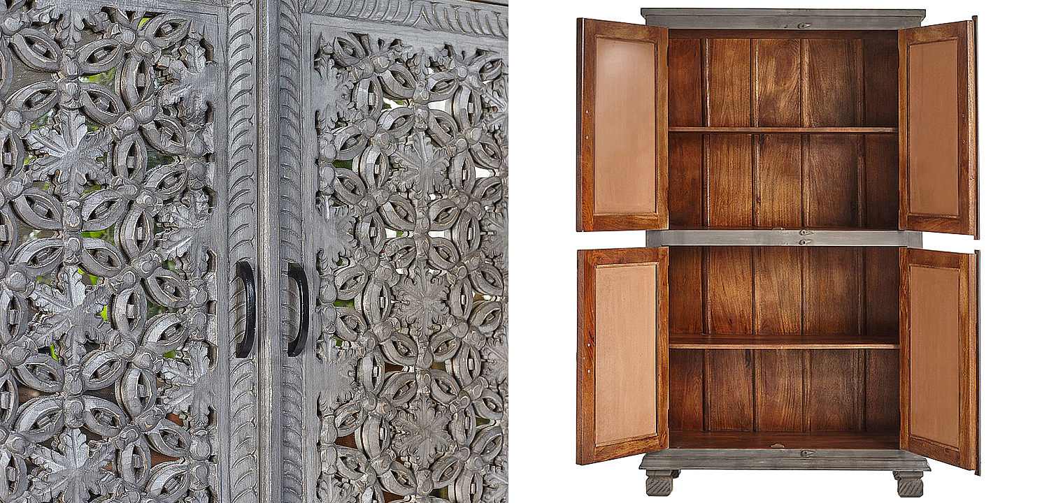 Шкаф Indian Antique White Furniture Cupboard Advik серый Шкаф Indian Antique White Furniture Cupboard Advik серый - Loft-Concept в Екатеринбурге