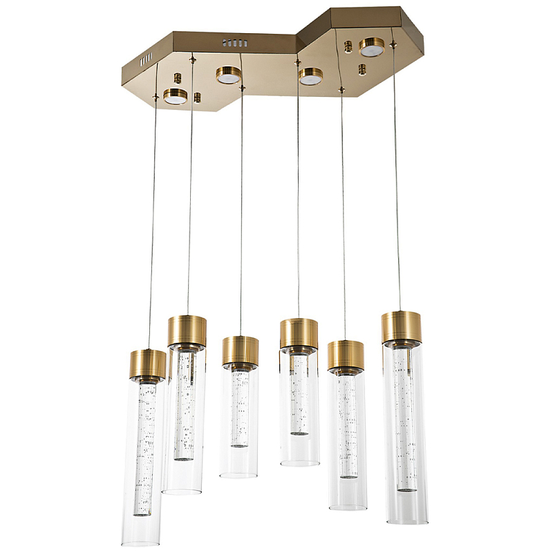 Люстра c 6-ю стеклянными плафонами золото Sparkling Bubbles Tube Gold Hanging Lamp Прозрачное Стекло Золотой Люстра c 6-ю стеклянными плафонами золото Sparkling Bubbles Tube Gold Hanging Lamp Прозрачное Стекло Золотой в Екатеринбурге | Loft Concept