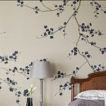 Обои ручная роспись Cherry Tree Original colourway on Stone Ochre dyed silk варинант исполнения - 1 | Loft Concept в Екатеринбурге