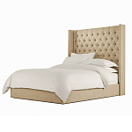 Кровать двуспальная бежевая с основанием из массива дерева с мягким изголовьем Flax Beds варинант исполнения - 1 | Loft Concept в Екатеринбурге