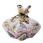 Шкатулка фиолетового цвета с рисунком бабочек и крышкой с фигуркой птицы на ветке Eden Garden варинант исполнения - 1 | Loft Concept в Екатеринбурге