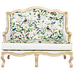 Диван двухместный из натурального бука золотистый с изображением птиц и цветов Blooming Birds варинант исполнения - 1 | Loft Concept в Екатеринбурге