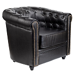 Кресло кожаное с мягкими подлокотниками на 4-х деревянных ножках Logan Leather Armchair black варинант исполнения - 1 | Loft Concept в Екатеринбурге