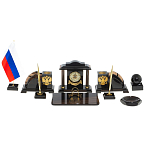 Настольный письменный набор с часами из природного камня обсидиана National Еmblem варинант исполнения - 1 | Loft Concept в Екатеринбурге