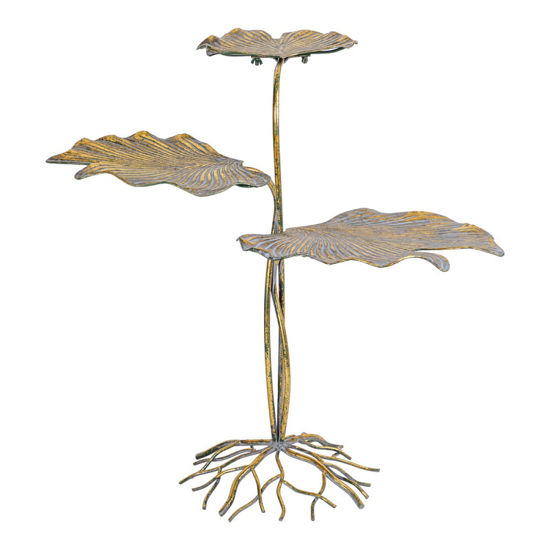 Столик приставной с тремя столешницами Тропические листья Tropical Forest gold Золотой в Екатеринбурге | Loft Concept 