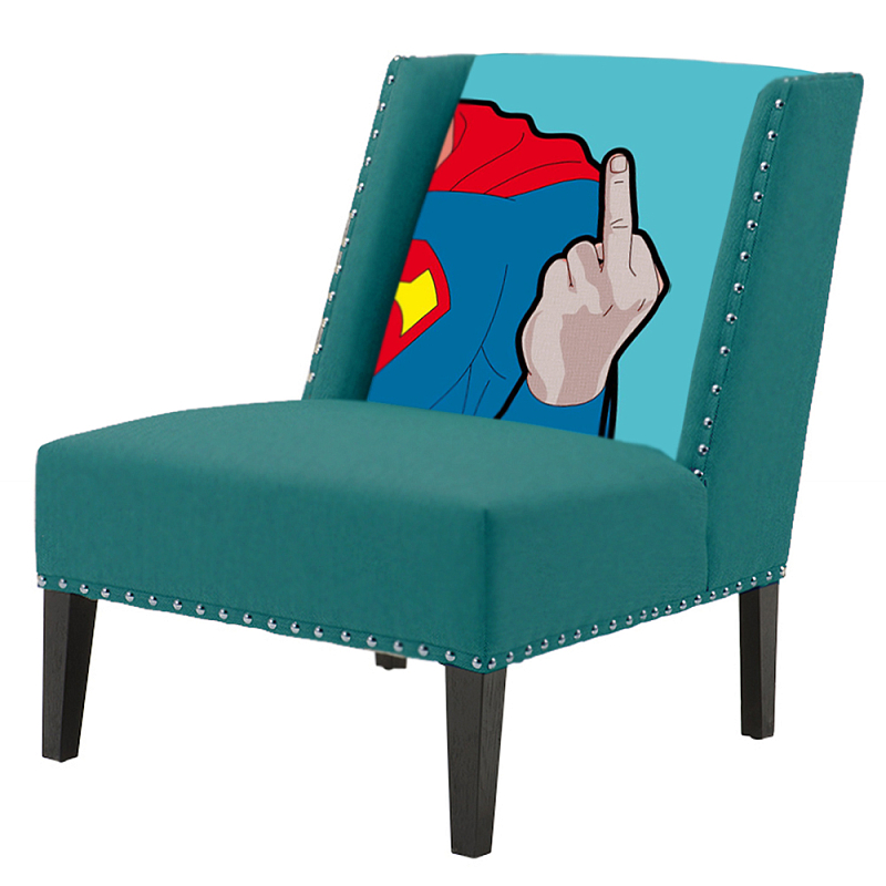 FUN Armchair "Superman fuck off" Turquoise Дизайнерское кресло с цветным принтом Бирюзовый в Екатеринбурге | Loft Concept 