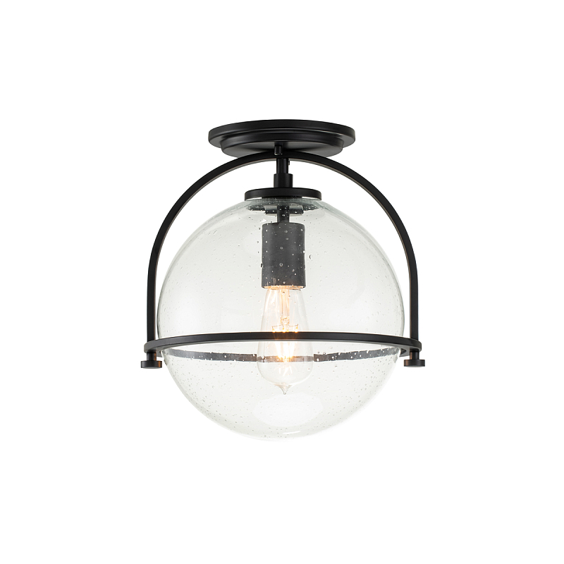 Потолочный светильник с прозрачным стеклянным шаром с эффектом пузырьков Hinkley Латунь Прозрачное Стекло Никель Черный в Екатеринбурге | Loft Concept 