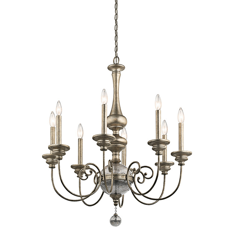 Люстра серебряного цвета с состаренным эффектом и декоративным подвесным шаром Kichler Серебро винтаж в Екатеринбурге | Loft Concept 