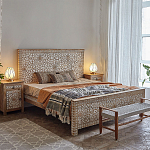 Двуспальная кровать из массива манго с резьбой Celestino Grey Mango Bed варинант исполнения - 2 | Loft Concept в Екатеринбурге