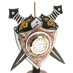 Часы настольные в виде щита с флагом из натуральных камней Змеевик и Креноид Stone Clock варинант исполнения - 3 | Loft Concept в Екатеринбурге