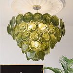 Люстра из зеленых стеклянных дисков с перламутровым эффектом Green Glowing Glaze варинант исполнения - 3 | Loft Concept в Екатеринбурге