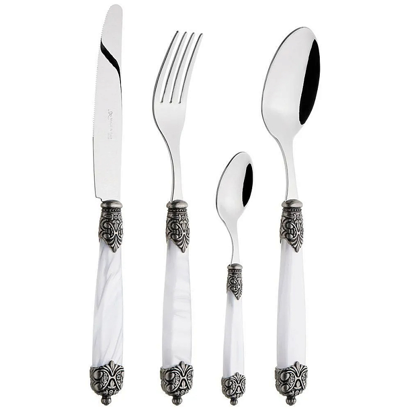 Набор столовых приборов на 6 персон 24 предмета Luxury Cutlery Серебряный Бежевый Черный Белый в Екатеринбурге | Loft Concept 