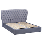 Кровать двуспальная серая с основанием из массива дерева с мягким изголовьем Velour Beds варинант исполнения - 1 | Loft Concept в Екатеринбурге