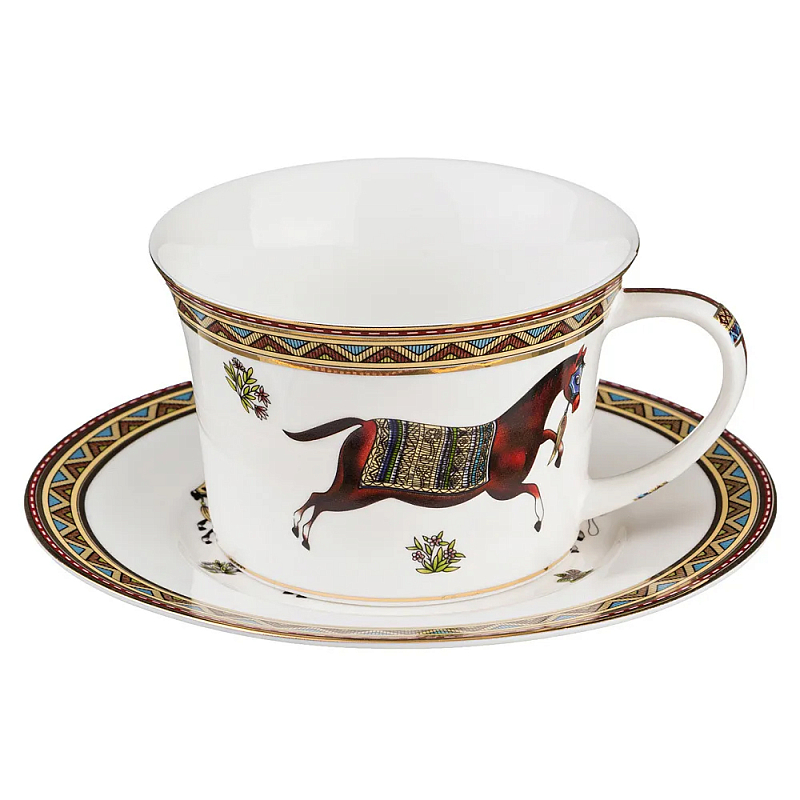 Чайная пара из фарфора с изображением лошади 250 мл Porcelain Horse Set  Белый Мульти в Екатеринбурге | Loft Concept 