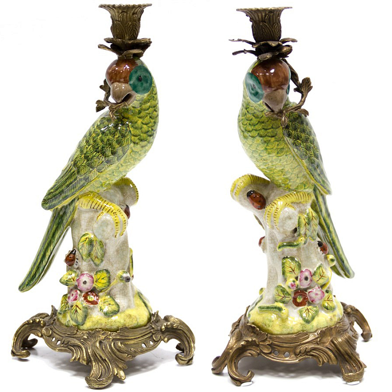 Подсвечник Candlestick Green Parrot Зеленый Бронза в Екатеринбурге | Loft Concept 