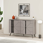 Комод бежево-серый с 4-мя дверцами с геометрическим рисунком на металлических ножках DUNE CONSOLE LIGHT MOCHA варинант исполнения - 2 | Loft Concept в Екатеринбурге