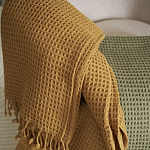 Плед из шерсти цвета охры с бахарамой Waffle Comfort варинант исполнения - 4 | Loft Concept в Екатеринбурге