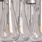 Люстра с 7-ю прозрачными плафонами из стекла в форме капли на круглом потолочном основании цвета хром Lucid Rain  варинант исполнения - 9 | Loft Concept в Екатеринбурге