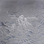 Обои ручная роспись Matsushima Waves Hokusai on Gun Metal dyed silk варинант исполнения - 1 | Loft Concept в Екатеринбурге