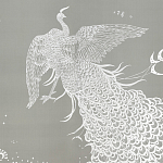 Обои ручная роспись в стиле Арт-деко Whistler Peacocks Special Colourway on Pale Grey dyed silk варинант исполнения - 1 | Loft Concept в Екатеринбурге