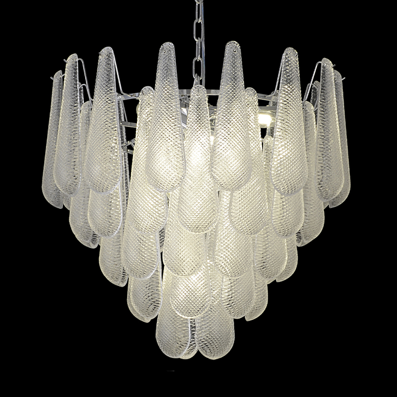 Люстра с подвесками из рифленного стекла в форме капель Textured Glass Chandelier Прозрачный Хром Люстра с подвесками из рифленного стекла в форме капель Textured Glass Chandelier Прозрачный Хром в Екатеринбурге | Loft Concept