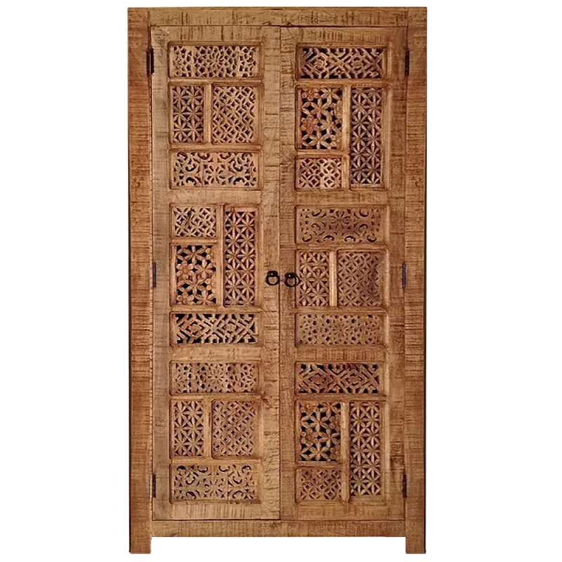 Этнический шкаф с орнаментом резьба из дерева Indian Antique Furniture Коричневый в Екатеринбурге | Loft Concept 