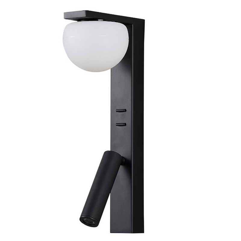 Бра с белым полусферическим плафоном и цилиндрическим поворотным спотом Trumpet Wall Lamp Черный Белый Бра с белым полусферическим плафоном и цилиндрическим поворотным спотом Trumpet Wall Lamp Черный Белый в Екатеринбурге | Loft Concept