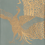 Обои ручная роспись в стиле Арт-деко Whistler Peacocks Golden colourway on Blue Grey dyed silk варинант исполнения - 2 | Loft Concept в Екатеринбурге