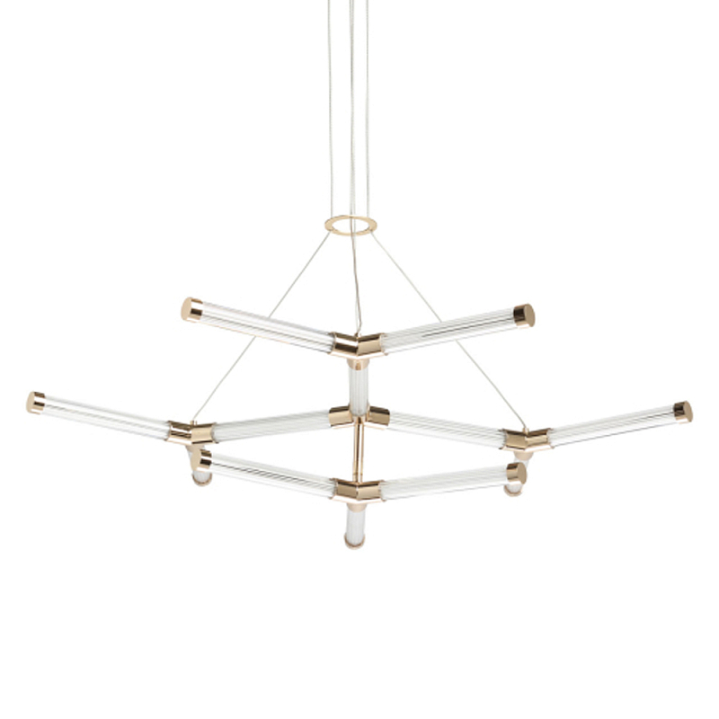 Люстра с геометрической конструкцией из вытянутых цилиндрических плафонов Hex Scaffold  Белый Золотой в Екатеринбурге | Loft Concept 