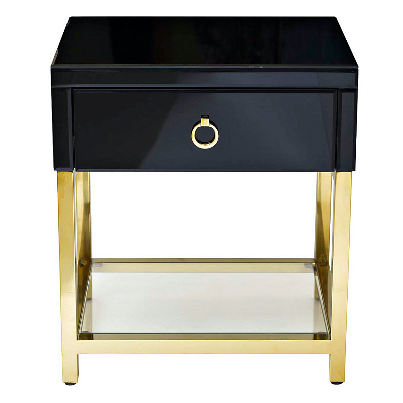 Тумба Black Gold Nightstand Глянцевый черный Глянцевое золото Прозрачный в Екатеринбурге | Loft Concept 