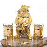 Икорница со стопками с декором "Рыбак с санями" с гравировкой на подставке из натуральных камней Агат Мрамор Decorative Cavair Dishes варинант исполнения - 3 | Loft Concept в Екатеринбурге