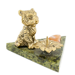 Подсвечник с фигуркой тигра из бронзы и натурального камня змеевик Stone Candlestick варинант исполнения - 1 | Loft Concept в Екатеринбурге