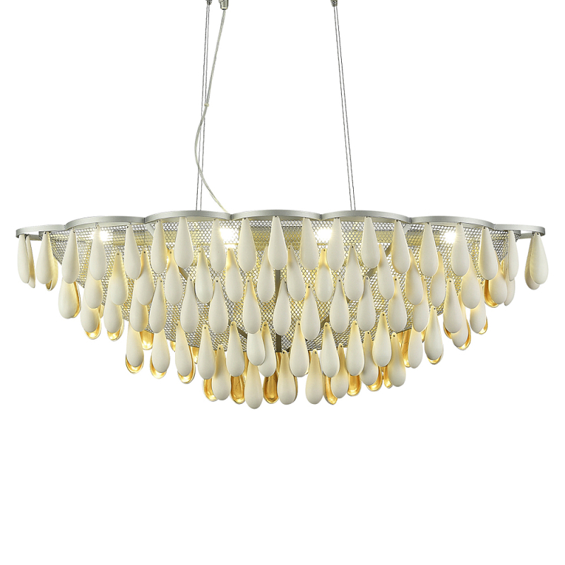 Люстра с подвесками в форме капель на серебристом каркасе Raindrop Белый Золотой Серебряный в Екатеринбурге | Loft Concept 