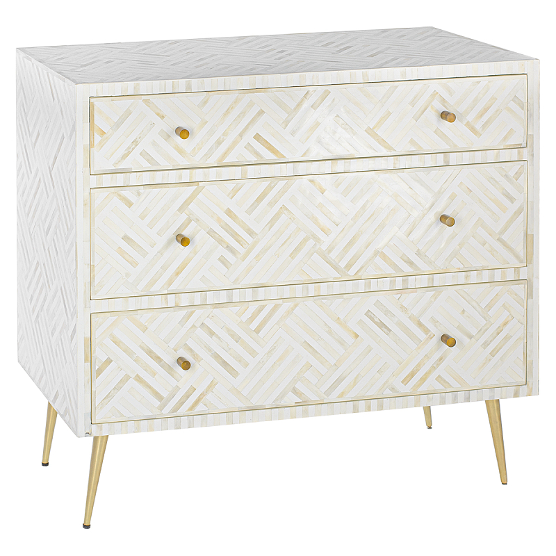 Комод инкрустация костью White Indian Bone Inlay 3 drawer Белый Белый в Екатеринбурге | Loft Concept 