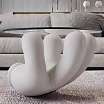 Дизайнерский журнальный стол с круглой прозрачной столешницей на белом фигурном основании Luqak варинант исполнения - 1 | Loft Concept в Екатеринбурге