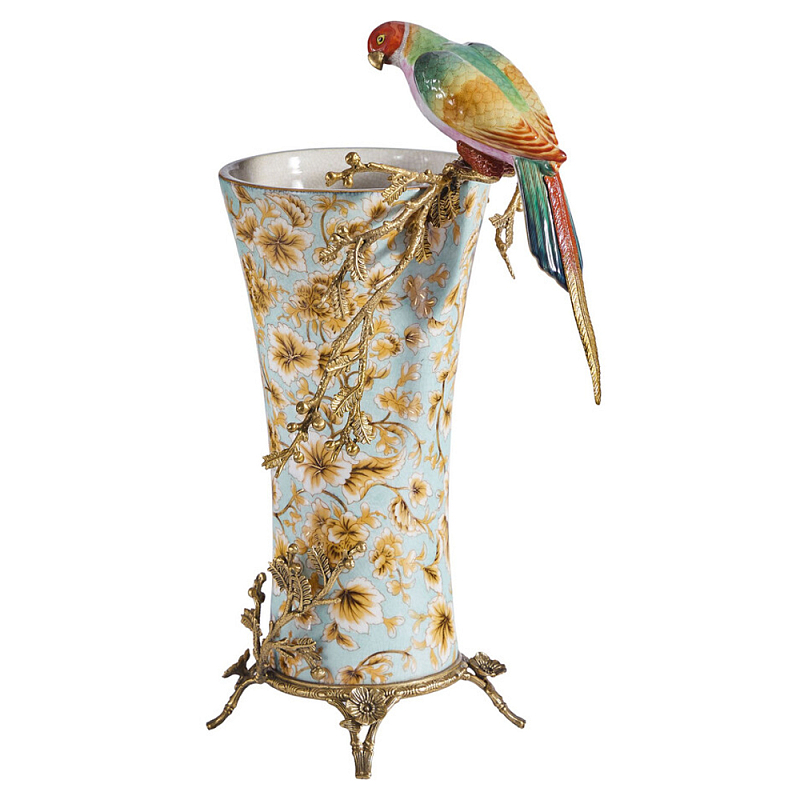 Ваза фарфоровая с птицей на бронзовой ветке Garden of Eden Бронза Мульти в Екатеринбурге | Loft Concept 