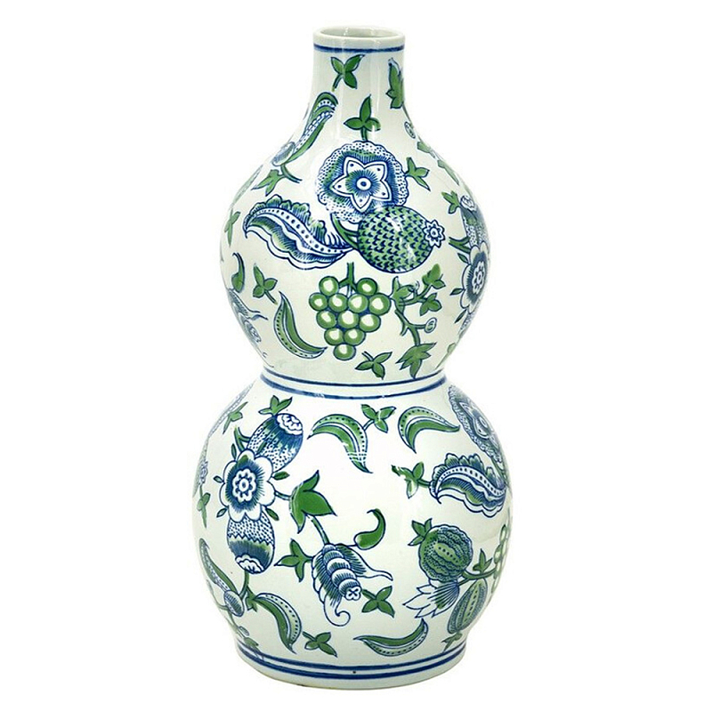 Ваза фигурная с сине-зелеными узорами распустившихся цветов Blossoming Spring Зеленый Белый Синий в Екатеринбурге | Loft Concept 