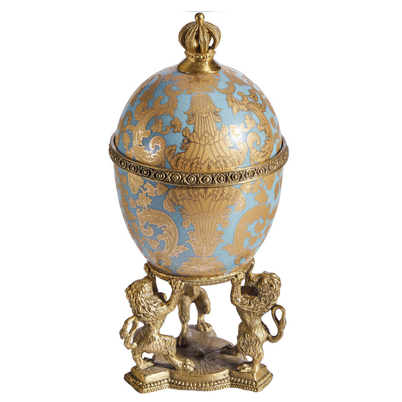 Шкатулка на величественных львах из фарфора с бронзовыми элементами Eden Garden Голубой Бронза в Екатеринбурге | Loft Concept 