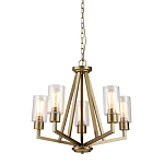 Люстра цвета латунь с 5-ю цилиндрическими плафонами из прозрачного пузырчатого стекла Kichler варинант исполнения - 1 | Loft Concept в Екатеринбурге