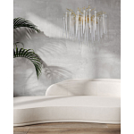 Люстра золотого цвета с декоративными ветками и длинными прозрачными стеклянными подвесами в форме сосулек Droplet Chandelier варинант исполнения - 12 | Loft Concept в Екатеринбурге