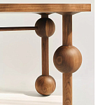 Обеденный стол деревянный с круглыми декоративными элементами на ножках Koko варинант исполнения - 1 | Loft Concept в Екатеринбурге