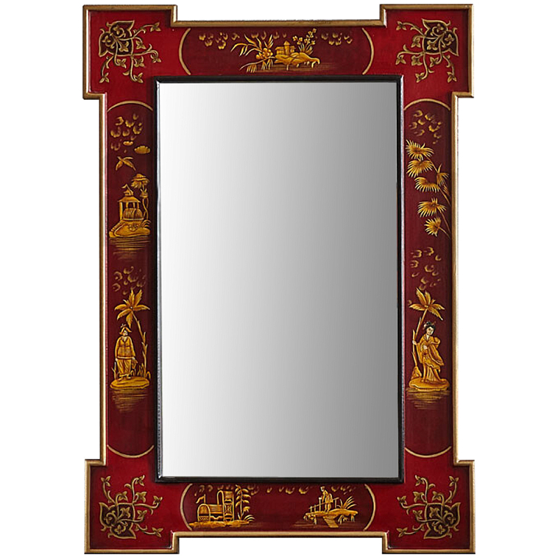 Зеркало в стиле Шинуазри ручная роспись Chinoiserie Mirror Red Красный Золотой в Екатеринбурге | Loft Concept 