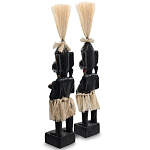 Комплект из 2-х деревянных статуэток Asmat Straw Headdress Statuettes Multicolor варинант исполнения - 4 | Loft Concept в Екатеринбурге