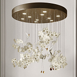 Люстра каскадная с белыми цветами и птицами Takeoff варинант исполнения - 2 | Loft Concept в Екатеринбурге