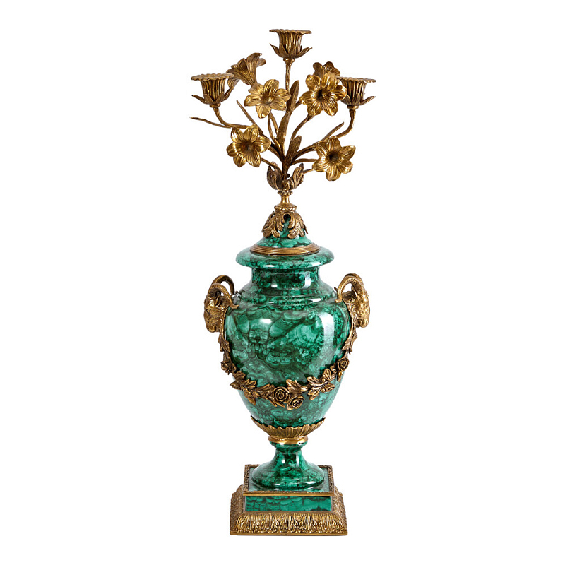 Подсвечник из фарфора с бронзовыми цветочными элементами Malachite Candlestick Бронза Малахит в Екатеринбурге | Loft Concept 