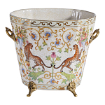 Кашпо с растительным и животным орнаментом на бронзовых ножках Turquoise Blooming Garden варинант исполнения - 1 | Loft Concept в Екатеринбурге