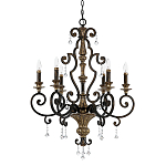 Люстра с подвесками из прозрачного стекла на кованом каркасе бронзового цвета в классическом стиле Quoizel варинант исполнения - 5 | Loft Concept в Екатеринбурге