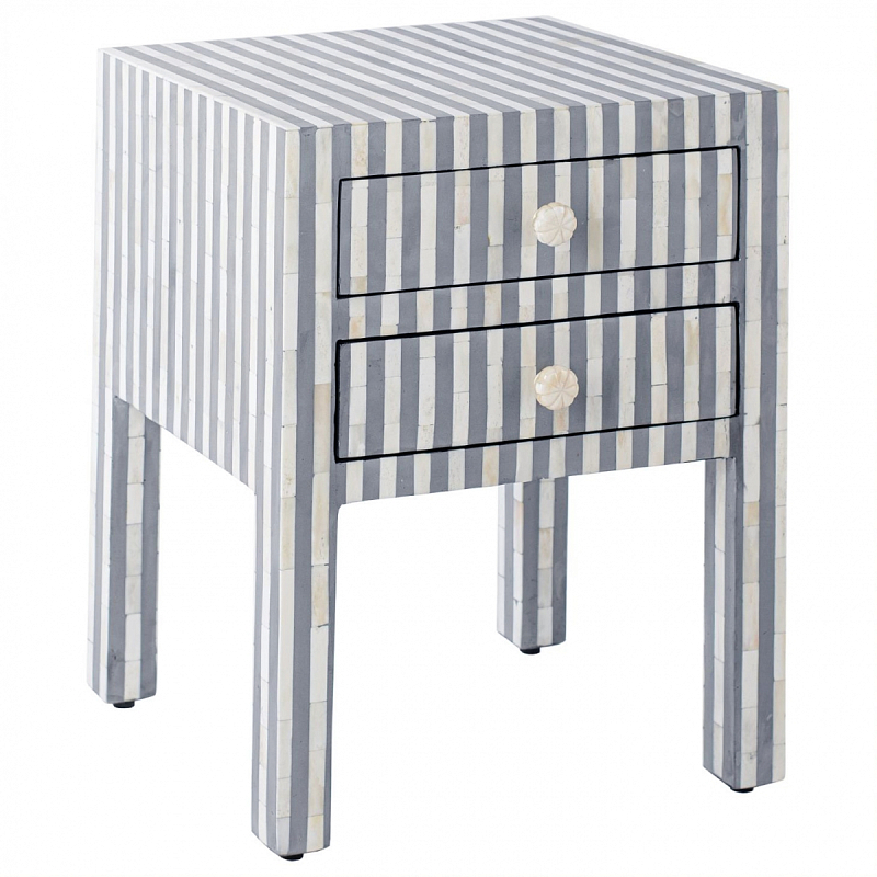 Тумбочка Indian striped Bone Inlay nightstand Белый Серый в Екатеринбурге | Loft Concept 