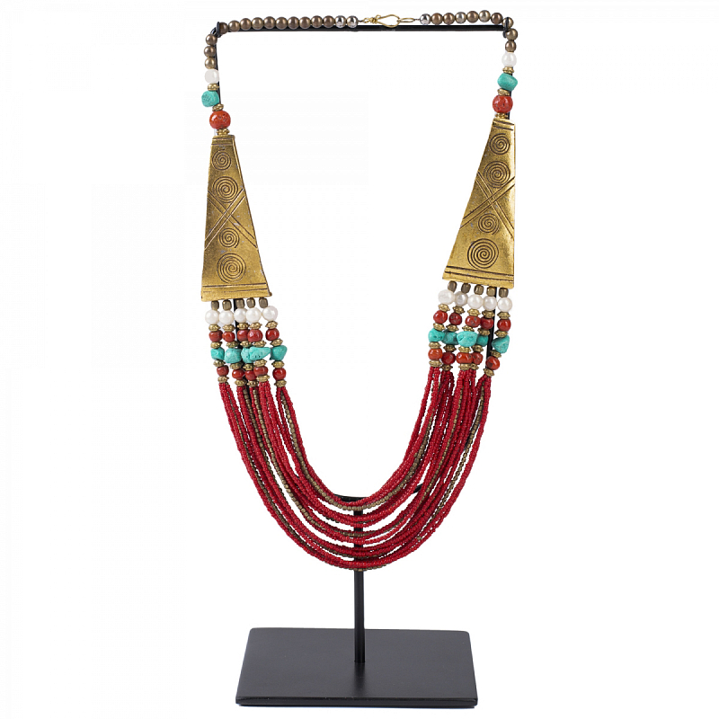 Ожерелье на подставке NECKLACE RED AND BRASS Латунь Красный в Екатеринбурге | Loft Concept 